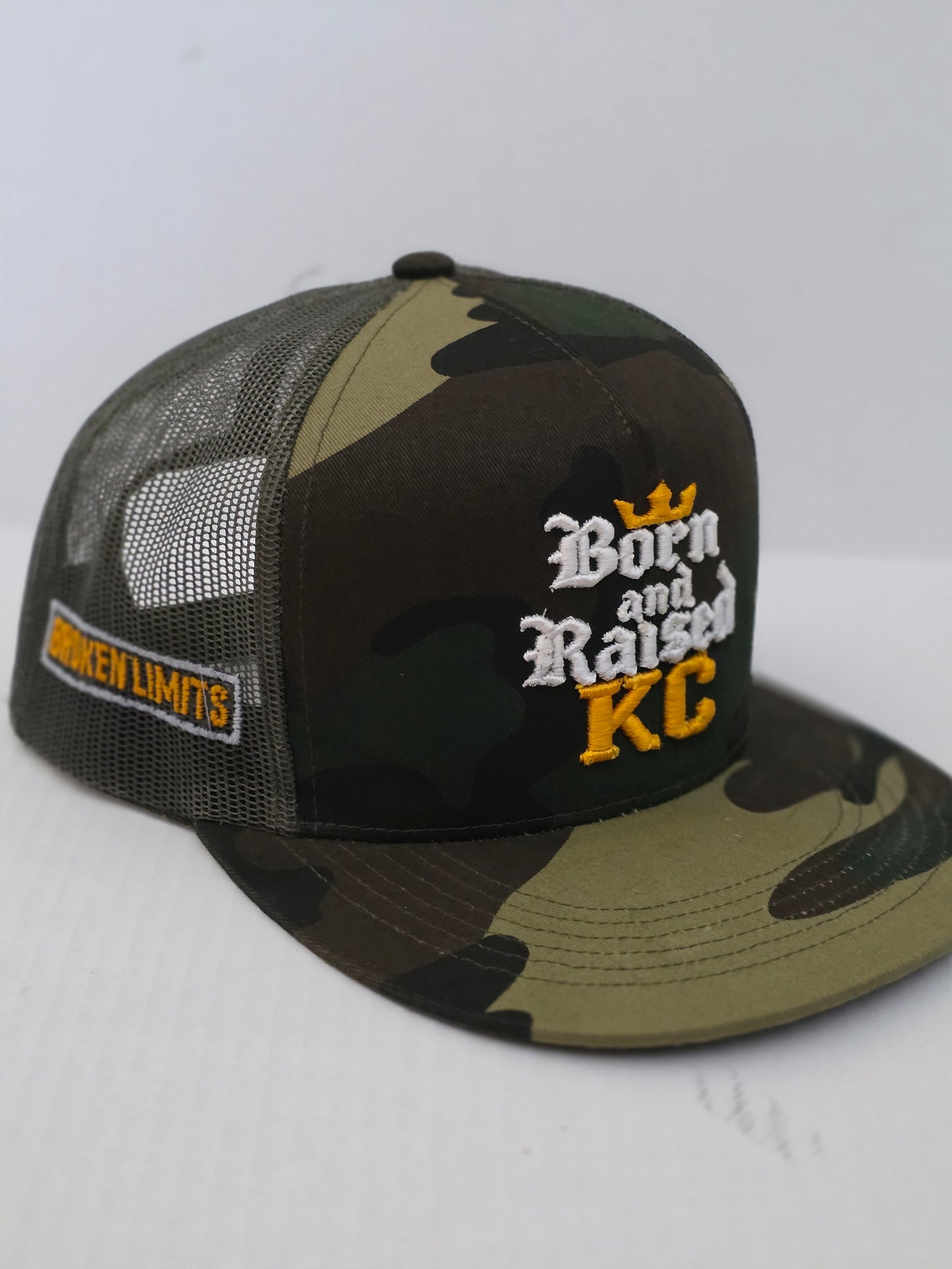 Born & Raised KC – 3D Puff Camo Mesh Trucker Hat