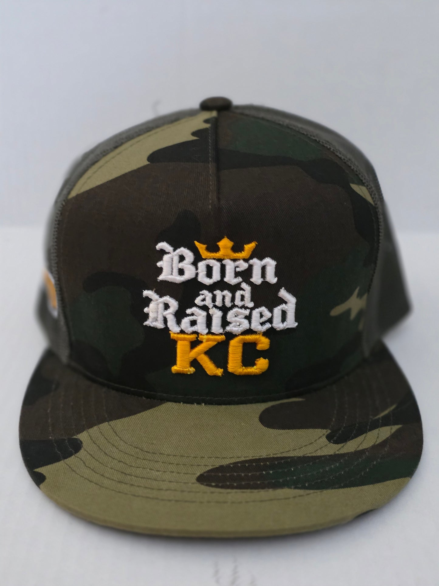 Born & Raised KC – 3D Puff Camo Mesh Trucker Hat