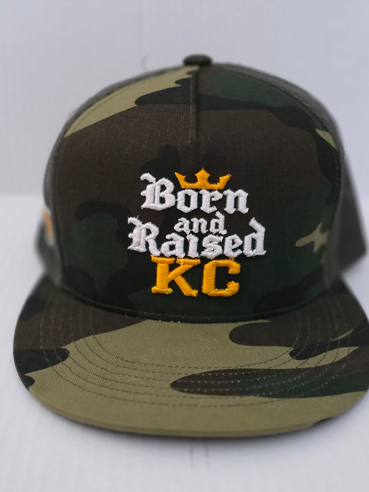 Born & Raised KC – 3D Puff Camo Mesh Trucker Hat